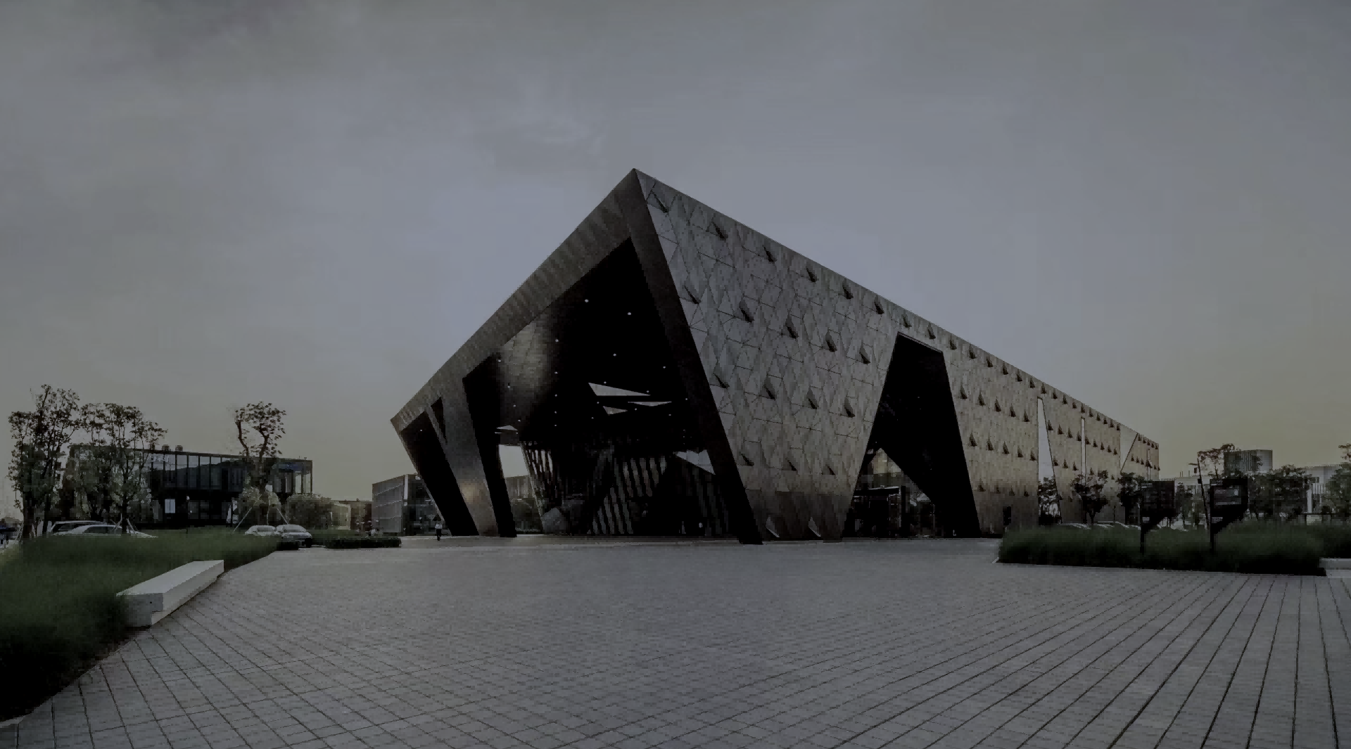 關鍵詞：智慧園區，科技建筑，深圳市武智科技;描述：深圳市武智科技智慧園區相關的現代化科技建筑外觀，展現智慧園區的建筑風貌